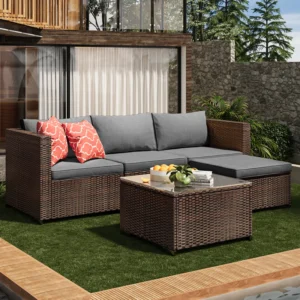 Dossena 5-Piece Outdoor Patio Conversation Set with Cushions, PE Rattan Wicker Reversible Sectional
