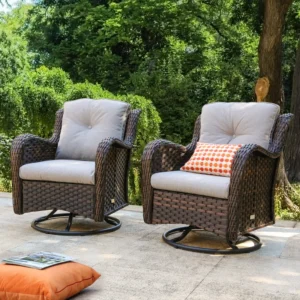 Linkwood Swivel Premium All-Weather Wicker Outdoor Lounge Chair, Cushions Included (Set of 2)